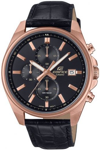 Casio Herreklokke EFV 610ECL 1AUEF Edifice Sort/Lær Ø43 mm