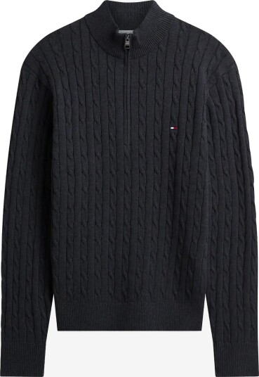 Tommy Hilfiger Classic Cotton Cable Zip Mock DARK GREY HEATHER XS