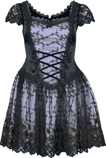 Sinister Gothic Goth Kort kjole Gotisk Minikjole XS til XXL Damer svart-lilla