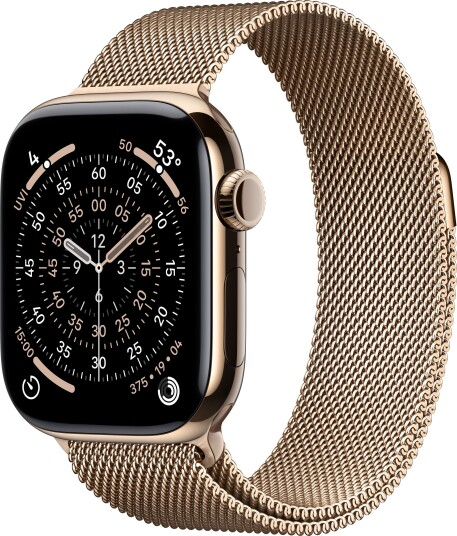Apple Watch Series 11 GPS + Cellular 42mm Gold Titanium Case with Gold Milanese Loop Apple Watch Series 11 GPS + Cellular 42mm Gold Titanium Case with Gold Milanese Loop