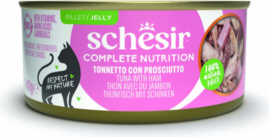 Schesir Våtfôr Complete Nutrition Filet I Gelé Tunfisk Med Skinke 6 X 140 G