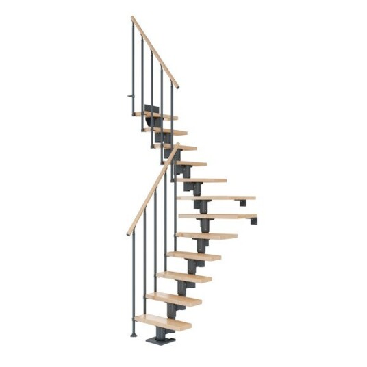 Dolle Dublin Bøk L trapp Antracit Classic II Gelender 15T 71cm