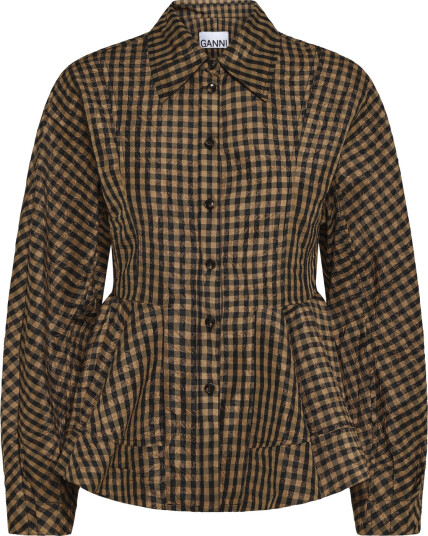 Ganni Plaid Crinkled Shirt Brown 38