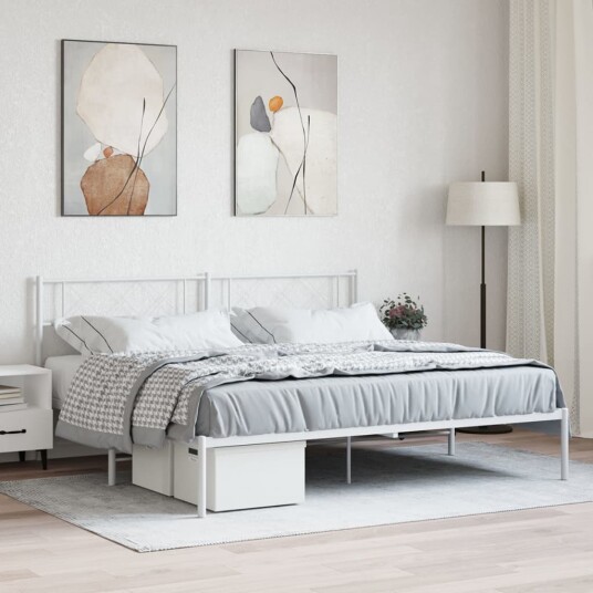 vidaXL Sengeramme i metall med hodegavl hvit 193x203 cm 8721012191112