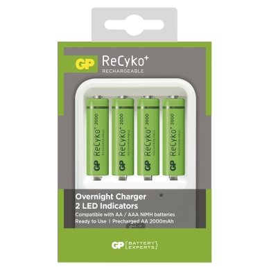 Batterilader GP Recyko med 4 stk. AA 2000 mAh