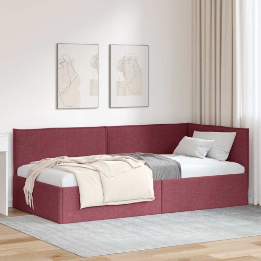 Hjørnesengramme med hodegjerde Vinrød 90 x 200 cm stoff Hjørnesengramme med hodegjerde Vinrød 90 x 200 cm stoff