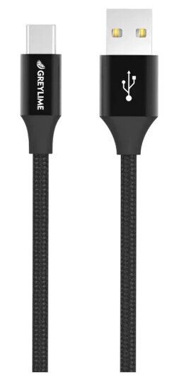 GreyLime USB-C Kabel 1m Flettet Svart - 15W Rask Lading