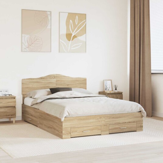 Sengestamme med skuff Sonoma eik 140 x 200 cm Konstruert tre