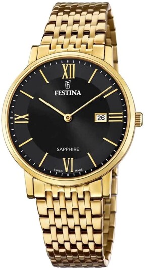 Festina Herreklokke F20020 3 Swiss Made Sort/Gulltonet stål Ø39 mm