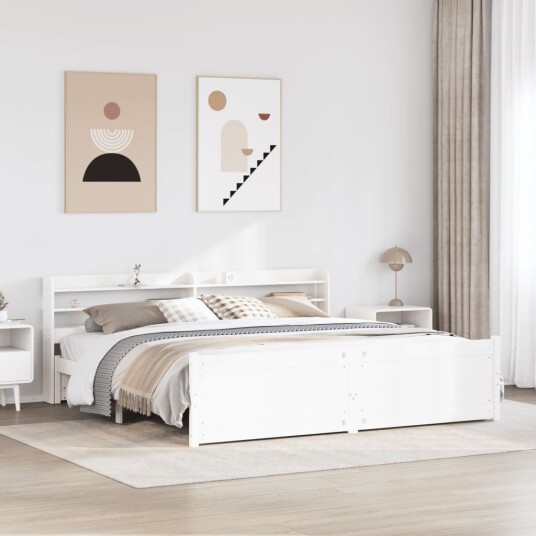 Sengeramme med hodegavl hvit 180x200 cm heltre furu 3306769 Sengeramme med hodegavl hvit 180x200 cm heltre furu 3306769