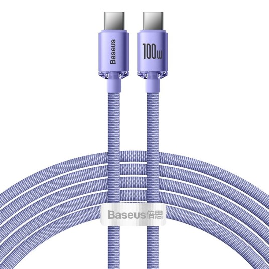 Baseus Crystal Shine 100W USB-C til USB-C 2m Lilla strømkabel