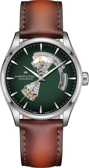 Hamilton Herreklokke H32705560 Jazzmaster Open Heart Auto Grønn/Lær