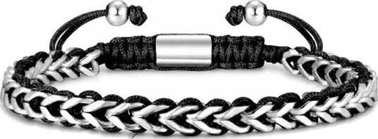 Sindre svart armband i rustfritt stål og bomull