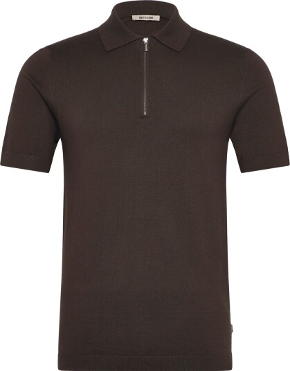 ONLY & SONS Onswyler Life Reg 14 Ss Zip Polo Knit   Brown   XXL