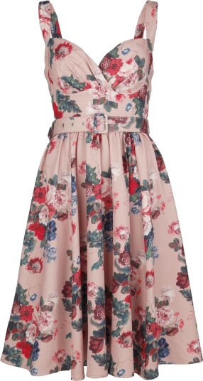 H&R London Rockabilly Middellang kjole Flower Muse Kjole XS til 4XL Damer flerfarget