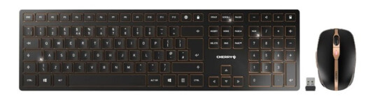 Cherry Dw 9100 Slim - Tastatur- Og Mussett - Trådløs - 2.4 Ghz Bluetooth 4.2 - Qwerty - Usa Med Eurosymbol - Tastsvitsj: Cherry Sx - Svart/Bronse Cherry Dw 9100 Slim - Tastatur- Og Mussett - Trådløs - 2.4 Ghz Bluetooth 4.2 - Qwerty - Usa Med Eurosymbol - Tastsvitsj: Cherry Sx - Svart/Bronse