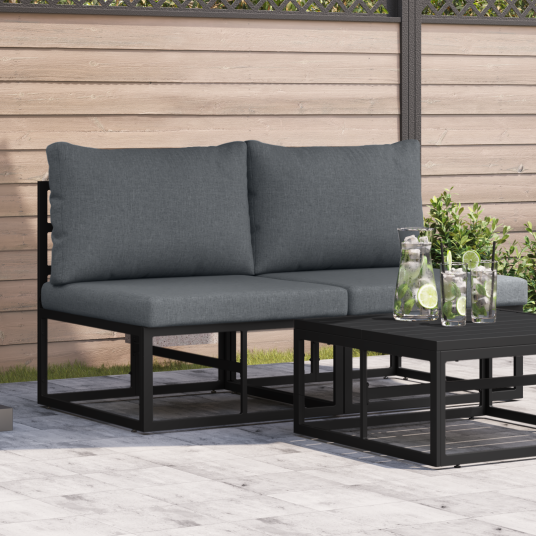 Utendørs Møbler med pute med pute 2 pcs Svart Aluminium