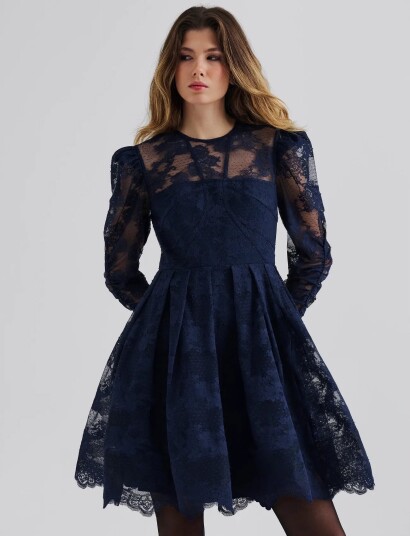 Malina Leoni Lace Mini Dress   Navy   34