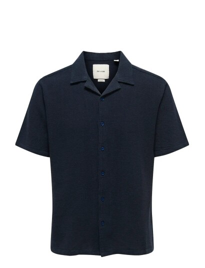 ONLY & SONS Onstrev Life Solid 002 Ss Shirt Reg Vd   Navy   S