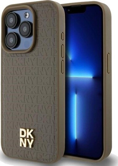 DKNY Lær MagSafe-etui med metallogo for iPhone 14 Pro - Brun
