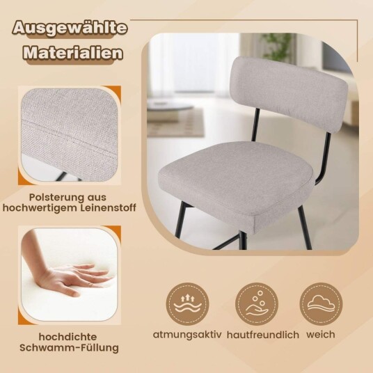 Svingbare barkrakker sett med 2 polstret beige lin