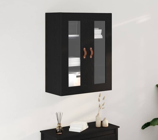 Vegghengt Skap med Glassdører Svart Eik 69,5x34x90 cm Vegghengt Skap med Glassdører Svart Eik 69,5x34x90 cm