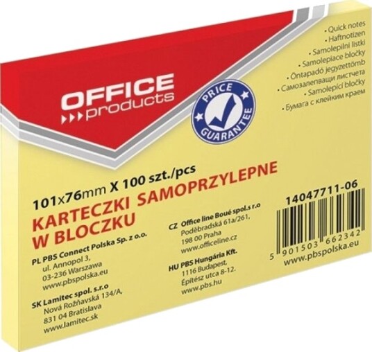 Office Products Selvklebende Lapper 101X76 Mm 1X100 Ark Pastell Klar Gul