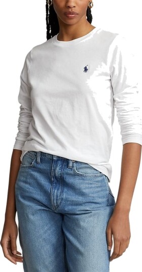 Ralph Lauren Long-Sleeve Jersey Crewneck Tee - White Hvit XS