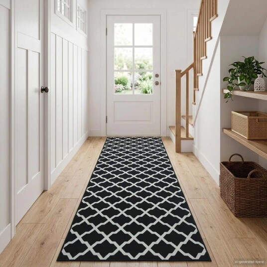 vidaXL Teppe Runner LESAKA Svart og hvit 80 x 100 cm Diamant fløyel