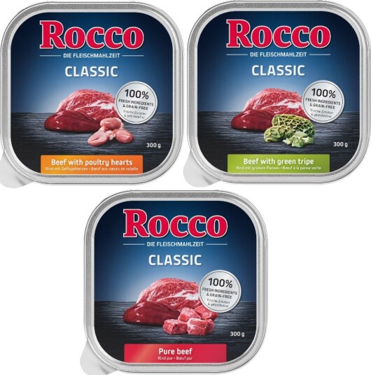 Rocco Våtfôr Blandet Prøvepakke Classic Mix 1 Ren Vpm Fjærkrehjerter Okse 9 X 300 G