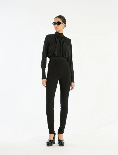 ROTATE Birger Christensen Ruched Ls Top - Black - 34