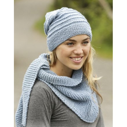 Blue Winds by DROPS Design Lue og Sjal strikkeoppskrift str S XL