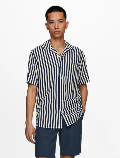 ONLY & SONS Onswayne Life Ss Viscose Shirt Noos - Navy - XS
