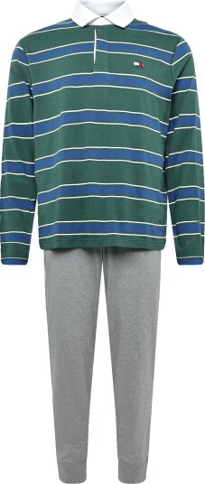 Tommy Hilfiger Ls Rugby Pj Set GREEN YD STRIPE MID GREY HEATHER XL