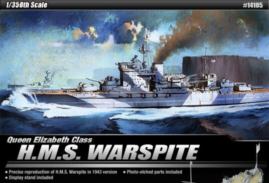 Academy 14105 HMS Warspite Slagskip 1943 Queen Elizabeth-klassen Modellskip Byggesett 1:350