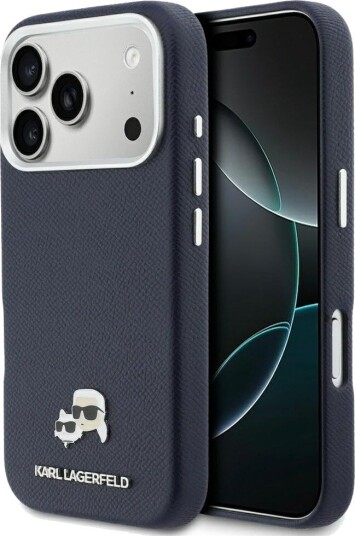 Karl Lagerfeld Karl & Choupette-nål med hoder, Saffiano MagSafe-etui til iPhone 17 Pro Max – blå