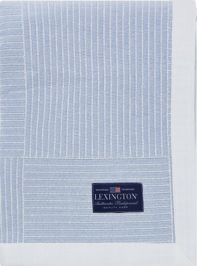 Lexington Home Stripe Checked Organic Cotton Jacquard Bedspread Blue 160X240