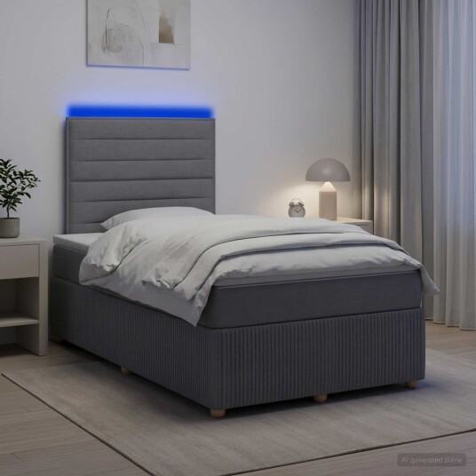 vidaXL LED boksseng med madrass Lysegrå 120 x 190 cm Stoff