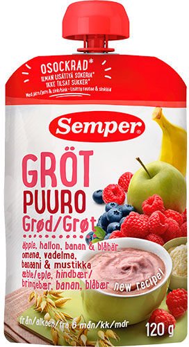 Semper Grøt med eple, bringebær, banan og blåbær fra 6 mnd. - 120 g