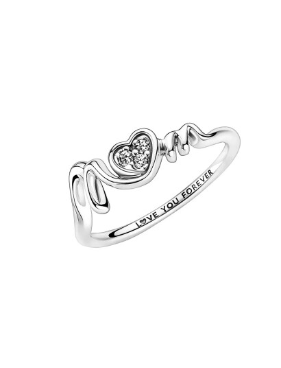 Pandora Mom Sterling Silver Ring With Clear Cubic Zirconia - Silver - 60
