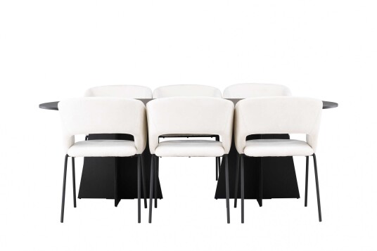 Venture Design Bootcut & Day spisegruppe Offwhite/svart 6 stoler & bord 230 x 115 cm