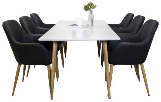 Venture Design Polar & Comfort spisegruppe Hvit/svart 6 st stoler & bord 180 x 90 cm