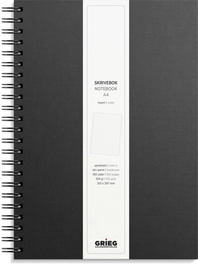 Grieg Spiralbok Grieg A4 100g 160s Linjer Sort Grieg Spiralbok Grieg A4 100g 160s Linjer Sort