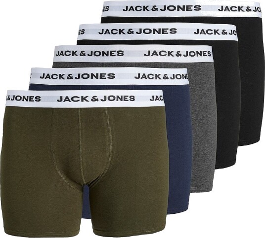 Jack & Jones Plus Boksershorts jacBasic White WB Trunks 5 pakning Grønn Jack & Jones Plus Boksershorts jacBasic White WB Trunks 5 pakning Grønn