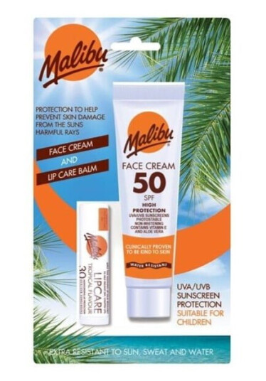 Malibu Solkrem 50 med Leppepomade 40ml - UVA/UVB Beskyttelse