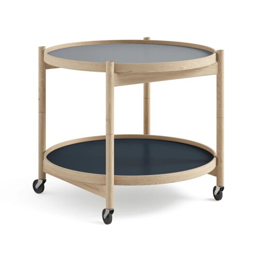 Brdr. Krüger Bølling Tray Table model 60 rullebord water, ubehandlet eikestativ