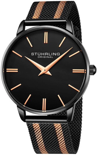 Stührling Original Herreklokke 3998.6 Symphony Sort/Rose gulltonet