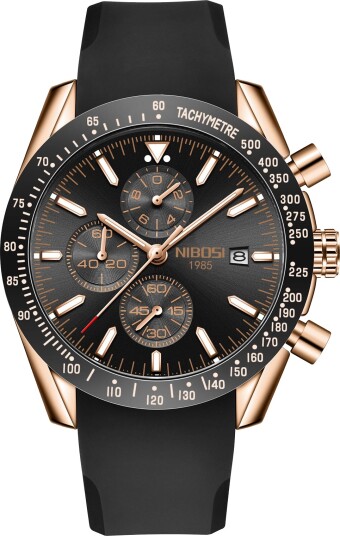 Nibosi Trackmaster Rose Gold Black Rubber