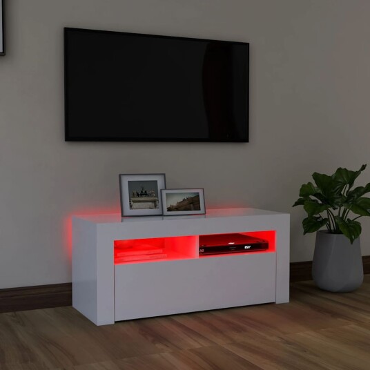 vidaXL TV-benk med LED-lys hvit 90x35x40 cm