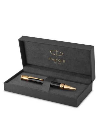 Parker Duofold Ballpoint Pen  Classic Svart with Gull Trim  Medium Point Svart Ink Refill  Premium Gift Box